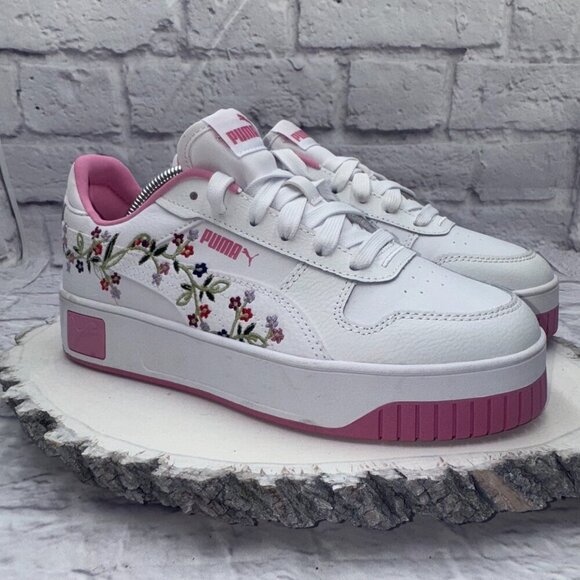 PUMA Shoes - PUMA Womens Carina Street Floral Lace Up Sneakers Shoes Casual White Pink Sz 5